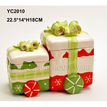 Hand-Painted Ceramic Christmas Gift Conjoined Box